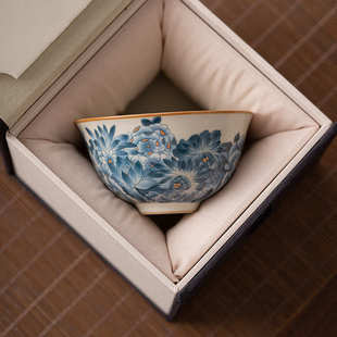 开片可养汝瓷喝茶主人单杯客杯 汝窑金万花功夫茶具品茗杯家用中式