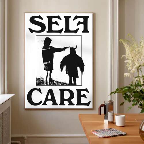 Self Care 自我照顾现代简约黑白Ins风抽象壁画艺术墙面装饰挂画