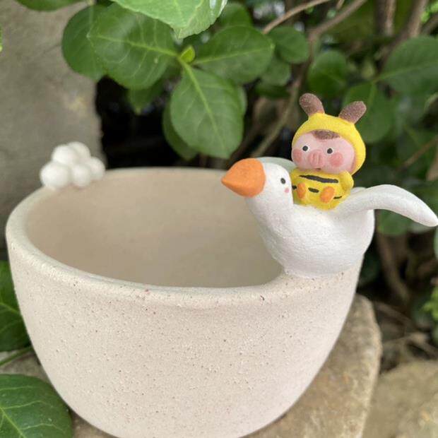 十一原创陶泥棉花糖釉多肉花盆之大鹅