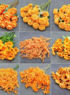 橘色花婚庆花材餐桌花橙色玫瑰花订婚插花花艺婚礼假花路引花