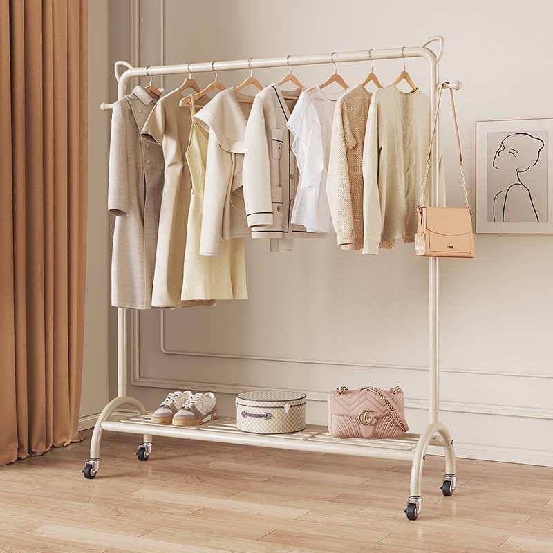 衣帽架奶油风晾衣架落地卧室内家用挂衣服架子凉衣架阳台晒被子