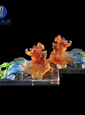 琉璃工艺品貔貅摆件一对招财客厅玄关办公室桌店铺装饰品开业礼品