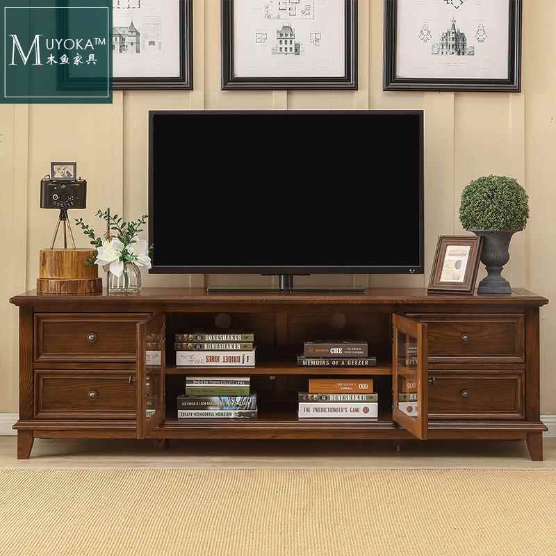 正品美式实电视柜茶组合纯实木复古家几具22米.美式木乡村电视机
