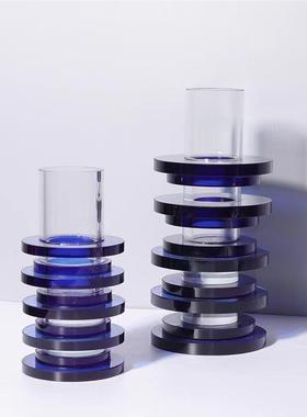 简约现代几装黑何形Z09173-4蓝灰色色水晶摆件售楼处软饰品茶桌面