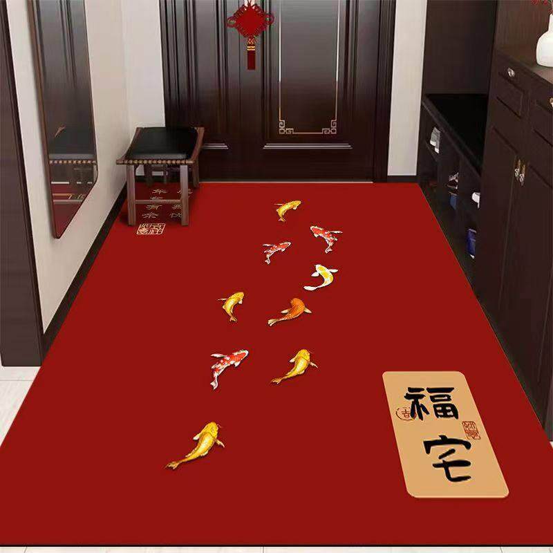 红色新年喜庆矽藻泥入户门地垫吸水防滑玄关地垫加厚门口地毯地垫