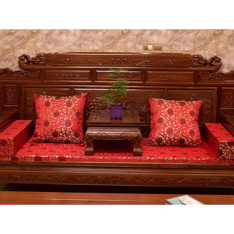 高档红木发坐垫海绵中古典罗汉沙床垫子五件季套防滑实式木加厚四