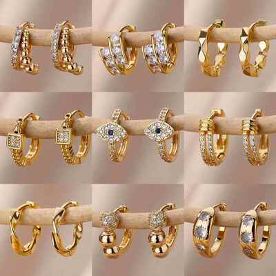 Stainless Steel Evil Eye Earrings for Women Gold Color Roune