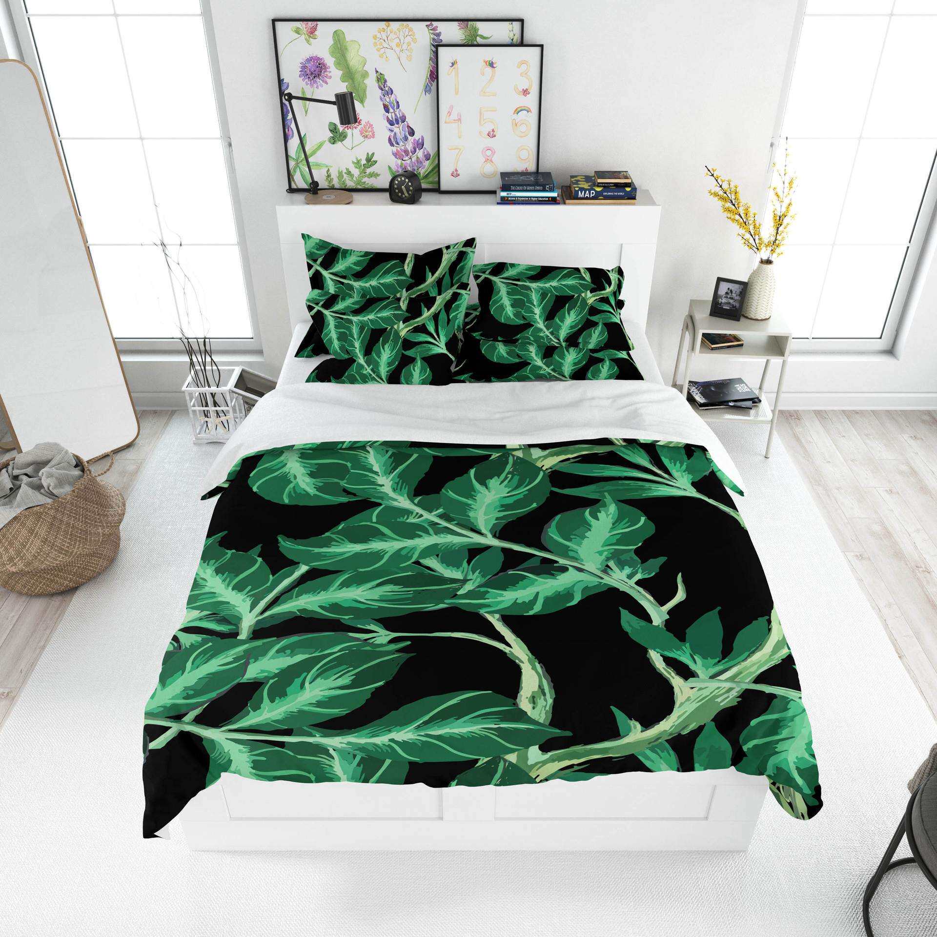 跨境热销3D数码印花磨毛北欧风三件套四件套床品涤棉被套床上用品