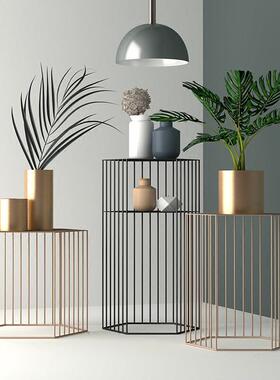 北欧铁艺茶几几何角几创意桌子简约现代金色沙发边几置物架子摆件