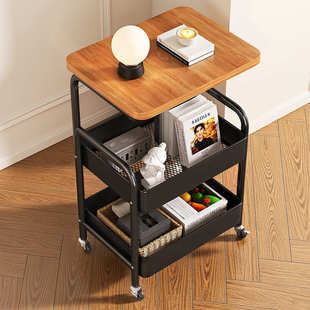 置物架可移动桌边中古收纳复古茶几架子高颜值卧室床头柜零食客厅