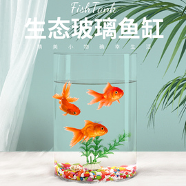 金鱼缸(金鱼缸)玻璃，水族箱小型创意生态圆形圆柱，大号乌龟缸造景配饰缸