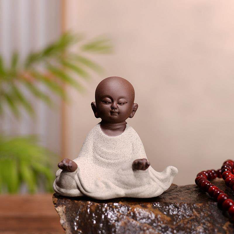 花盆摆件 微景观禅意中式个性陶瓷 盆景造景装饰品小和尚花宠桌面