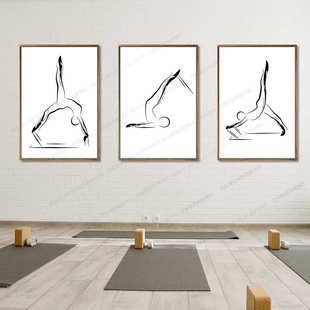 普拉提工作室简约抽象体式装饰画婵柔壁画瑜伽动作核心床有框挂画