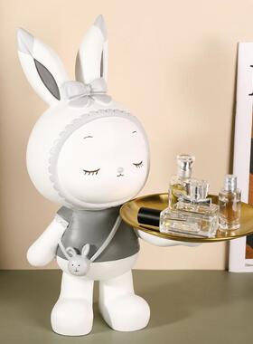 创意轻奢可爱兔居子公托盘151摆件玄关钥匙收纳家客厅面桌办室装