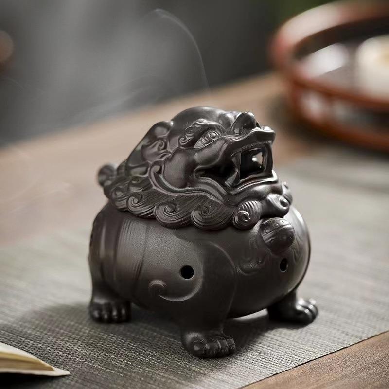 陶瓷狻猊盘香炉金蟾创意工艺品熏香炉摆件家居茶宠香道吉祥物蟾蜍