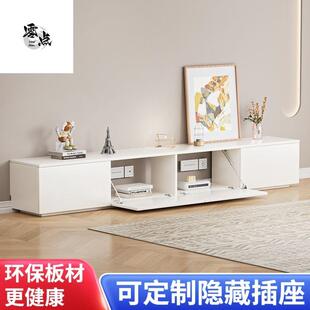 电视柜背部镂空落地定作无腿40高款45下翻门隐藏门实木奶油风外贸