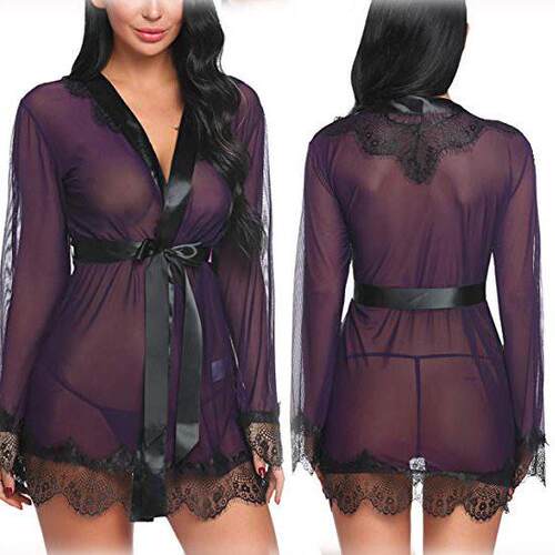 Funny lingerie sexy mesh nightgown lace edge fun suit