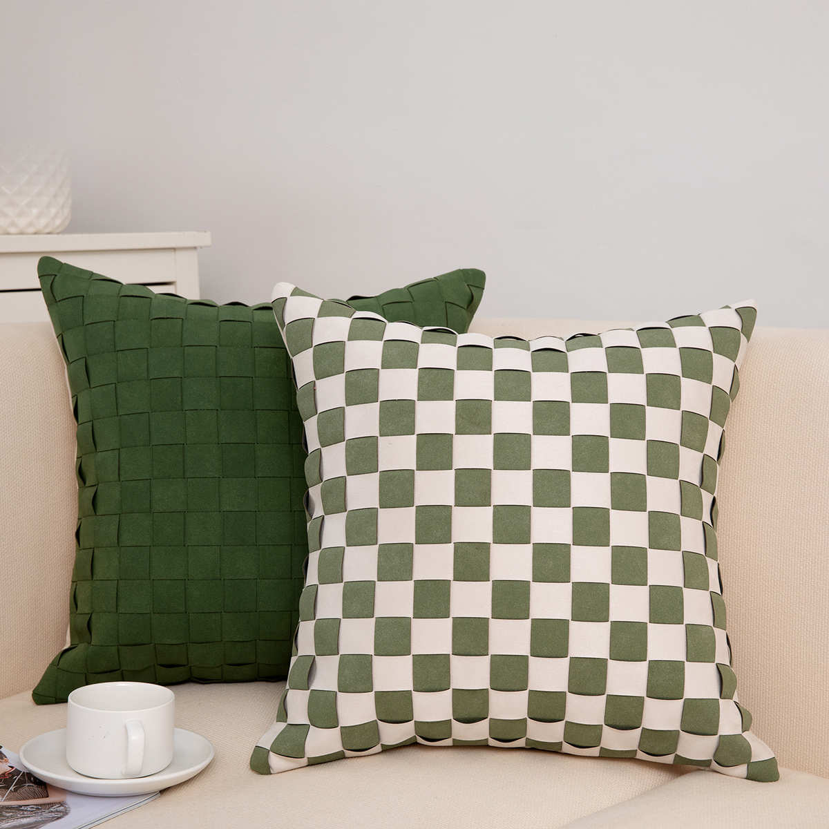 现代轻奢手工编织皮质抱枕客厅沙发靠枕软装设计师样板房靠包