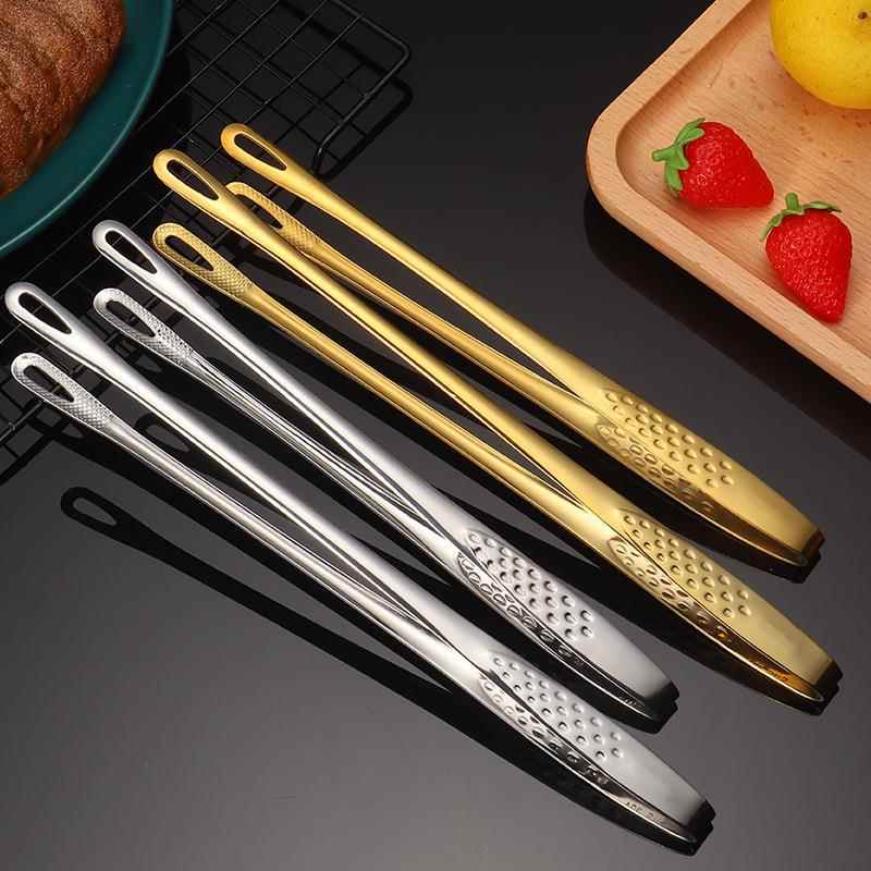 304不锈钢韩式食品夹加厚9寸12寸草莓夹烧烤金色酒店面包夹烤肉夹