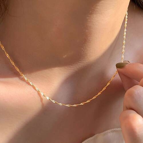 Exquisite Gold Plated Stainless Steel Thin Chain Necklace fo