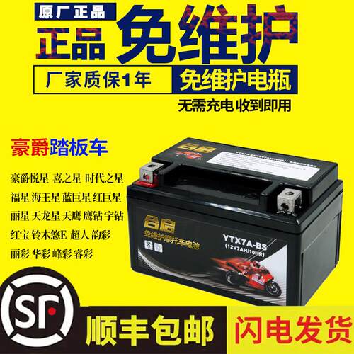 机车电瓶YTX7A-BS免维护豪迈豪.爵悦星125踏板配件蓄电池12V7AH
