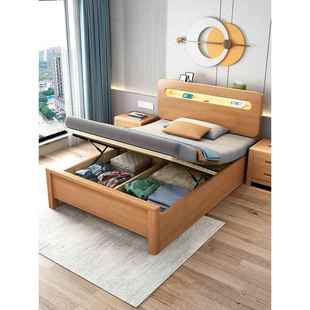 21.米压实木床1.35单人气动气储101 高箱物1.5侧开收纳箱体1m一二