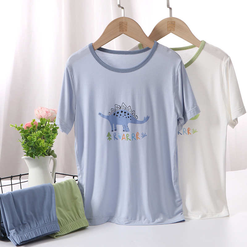 儿童睡衣套装优可丝新品夏薄款男童中大童冰丝家居服套装短袖短裤