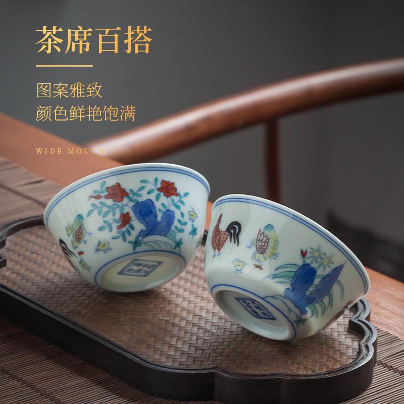 景德镇手绘2.8亿大明成化斗彩鸡缸杯仿古陶瓷功夫茶具主人单个杯