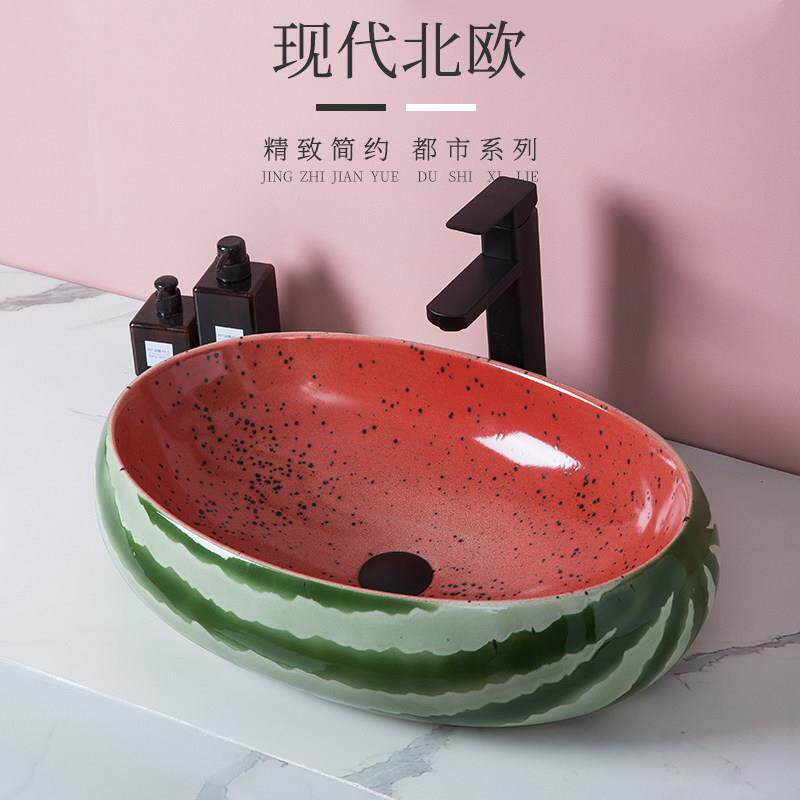 西瓜创意台上盆大尺寸椭圆形个性洗手盆阳台幼儿园儿童洗漱盆家用