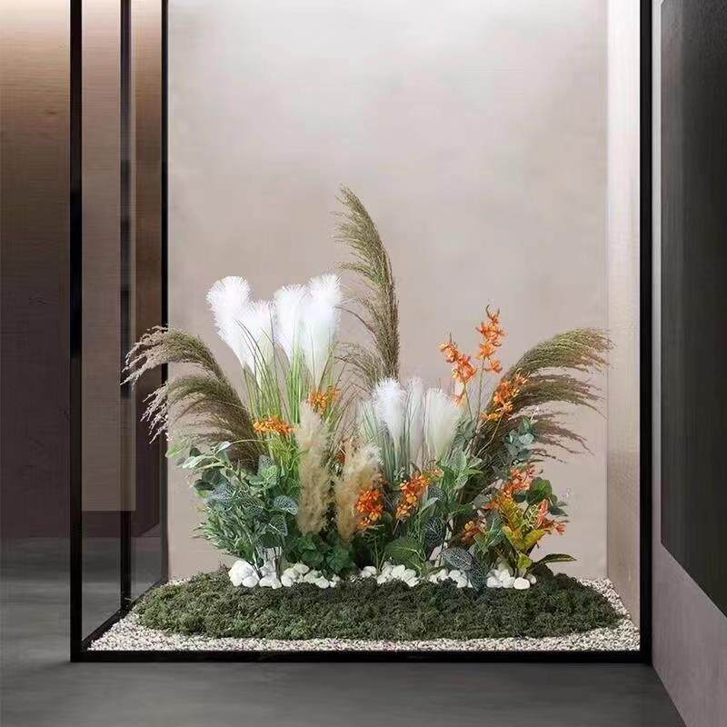 假花仿真花苇草植造景软装芦花艺布置橱物花窗展柜JWY花卉丛落地