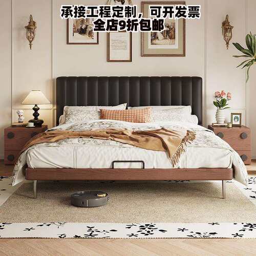 中古风皮床皮床高端大气油蜡皮法式复古床1.8米双人床现代简约