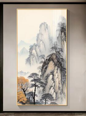 靠山画有山无水背景画入户客厅玄关装饰画中式高端大气竖版山水画