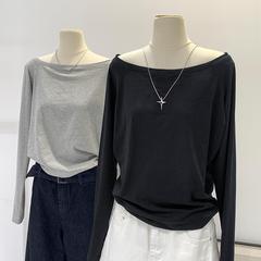 2026早春一字领斜肩上衣宽松长袖T恤女独慵懒风打底衫0105w