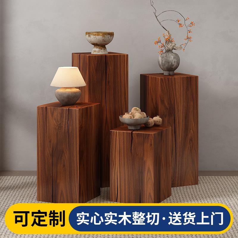 中古风木墩子花架花台客厅树桩底座方形根雕凳子民宿酒店摆件装饰