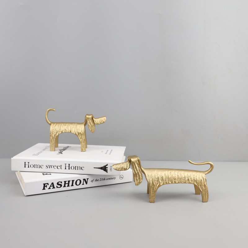 北欧创意抽象金色小狗动物金属摆件客厅玄关电视柜样板房家居饰品