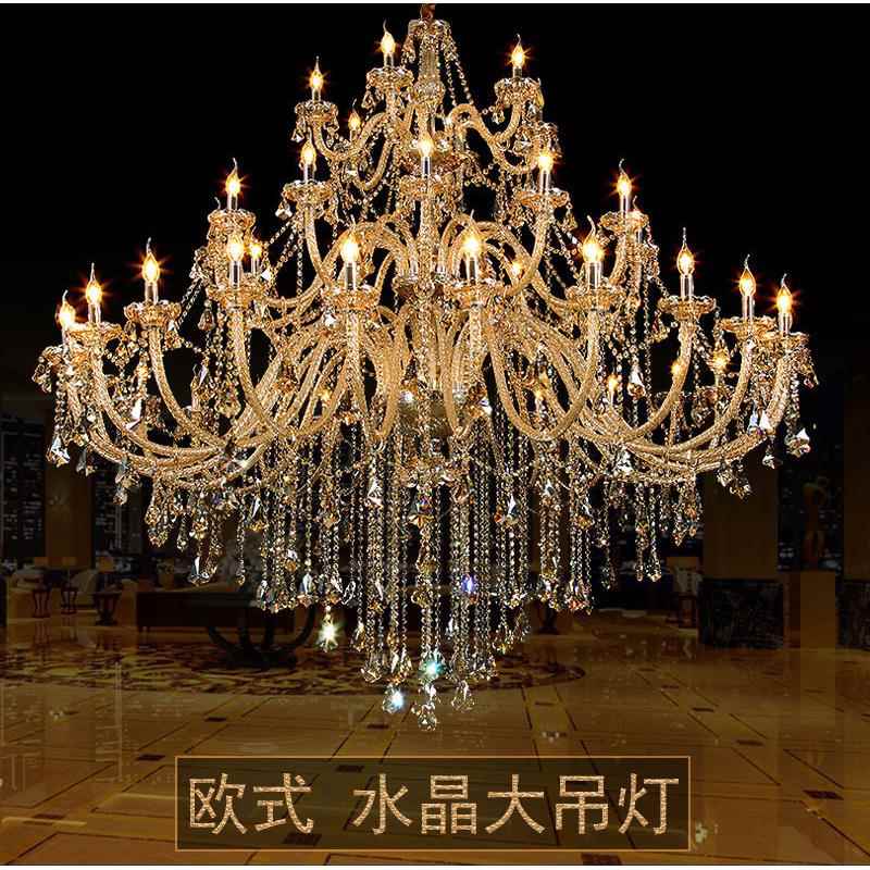 复式楼水晶大吊灯欧式客厅灯蜡烛灯具酒店婚庆别墅大气楼中楼吊灯