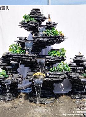 大型真石假山鱼池水景摆件瀑布流水喷泉造景庭院阳台天然原麦太保