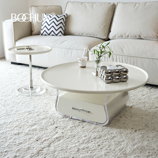 博纯奶油风茶几客厅家用亚克力创意法式圆形小户型原创新款果冻