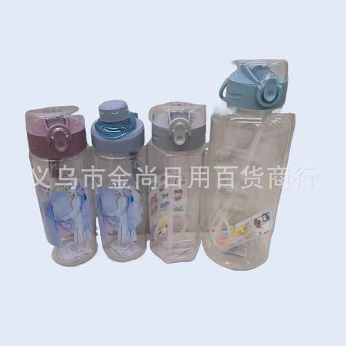 Outdoor Simple Transparent Straw Cup, Cartoon Plastic Cup, C