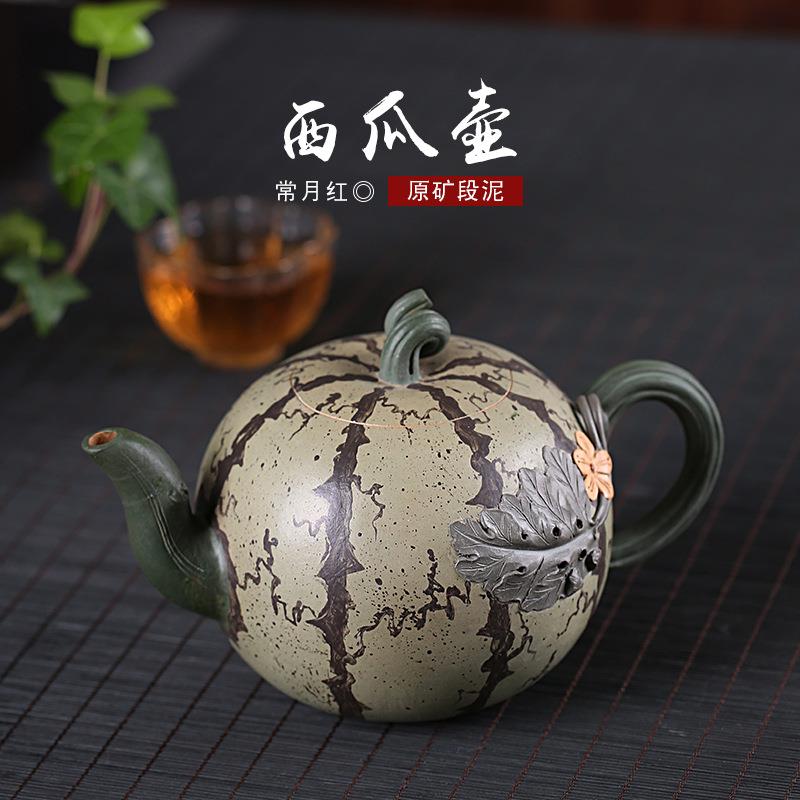 西瓜紫砂壶原矿紫泥月红手工茶壶茶具大号壶花器泥绘一件起批