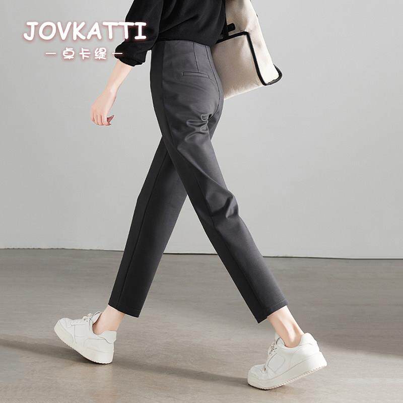 JOVKATTI高雅灰职业西装裤女高腰直筒秋季新款显瘦宽松九分烟管裤