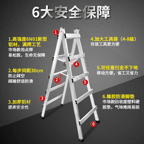 加厚铝合金双梯焊接工程梯 可行走人字梯合梯装修伸缩移动梯子