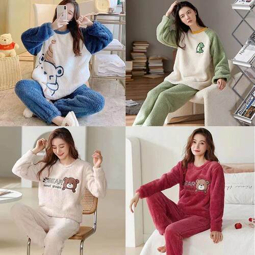 Thickened Warm Flannel Women‘s Sleepwear Coral Velvet Pajam