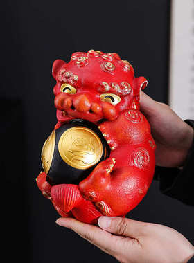 中式风可爱狮子招财茶玩摆件时来运转创意家居桌面店铺开业小摆件