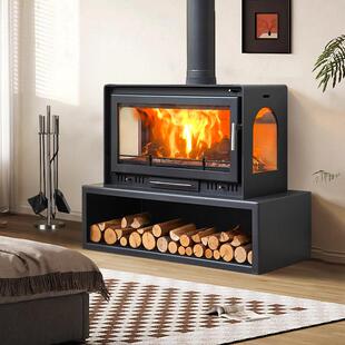 壁炉真火木柴农村烧柴火壁炉取暖家用钢板室内燃木柴柴柜配件全套