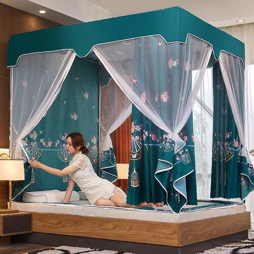 CB#2020新款遮光坐床式回底拉链式床帘蚊帐1.5m1.8m2米床家用蚊帐