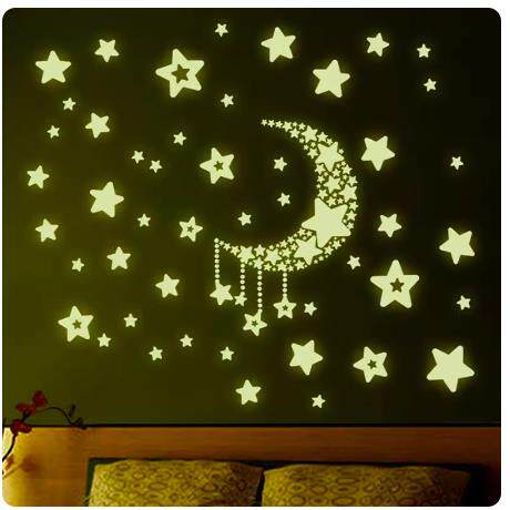 1 sheet glow in the dark moon and stars wall sticker baby be