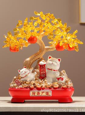 新中招财猫摆件客厅办公室发前台财源广进收银台式招财装饰品开业