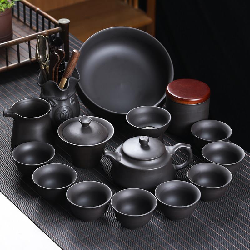 黑泥紫砂功夫茶具套组原矿家用整套泡茶器黑色中式高档礼盒送礼用