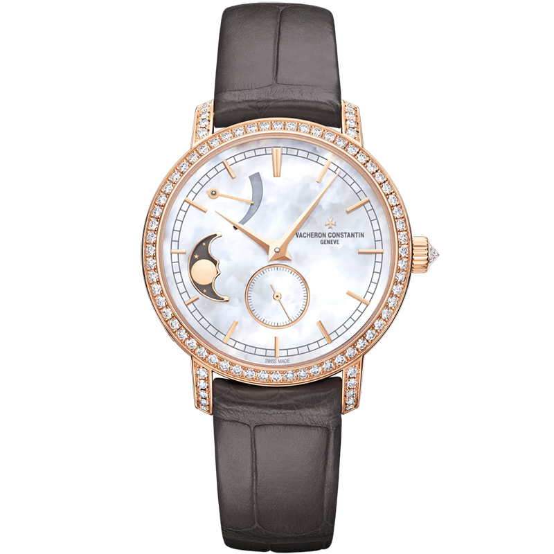 [9.8新]江诗丹顿18k玫瑰金镶钻月相动储手动机械女表83570